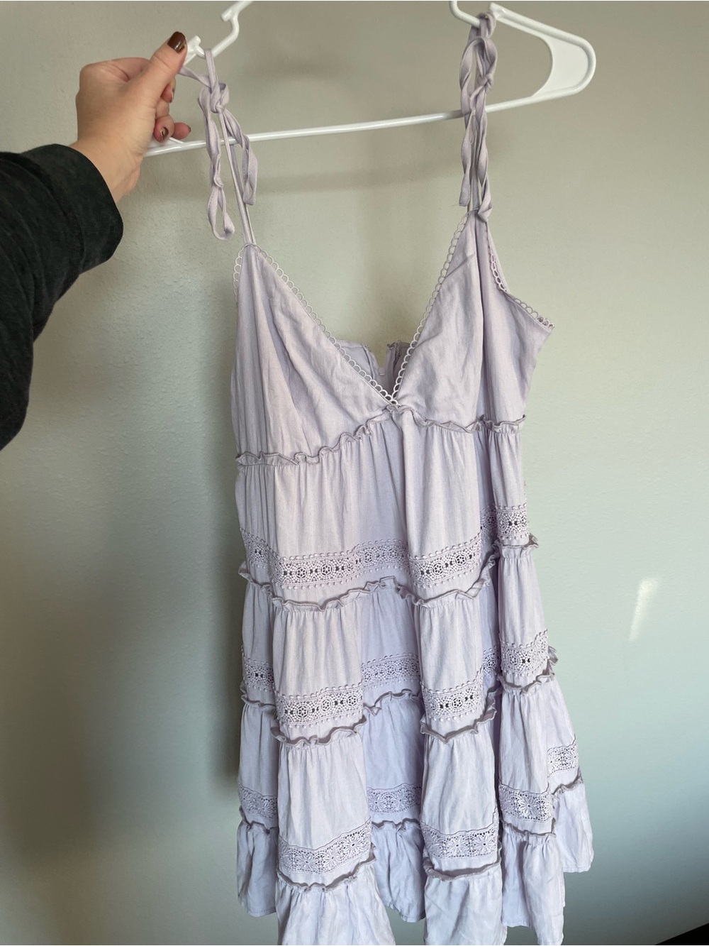 Altar'd State Soft Lavender Tiered Lace-Trim Sundress